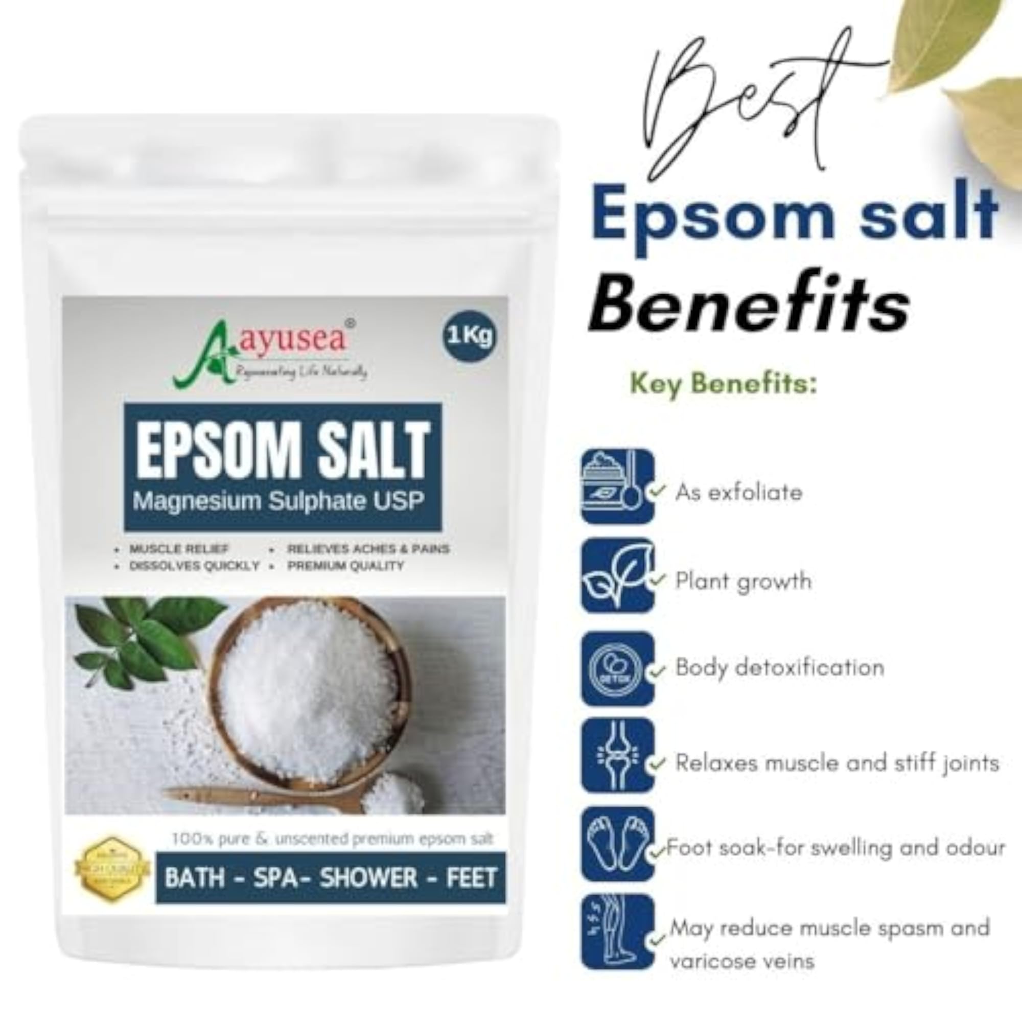Epsom Bath Salt for Muscle Relaxation & Foot Soak, 1kg